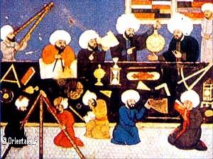 Arabes tudiant dans un astrolabe (Moyen-Age)