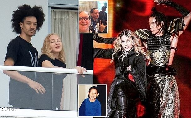 Madonna  gauche  la maison avec son nouveau jeune compagnon et  droite sur scne avec son danseur de fianc