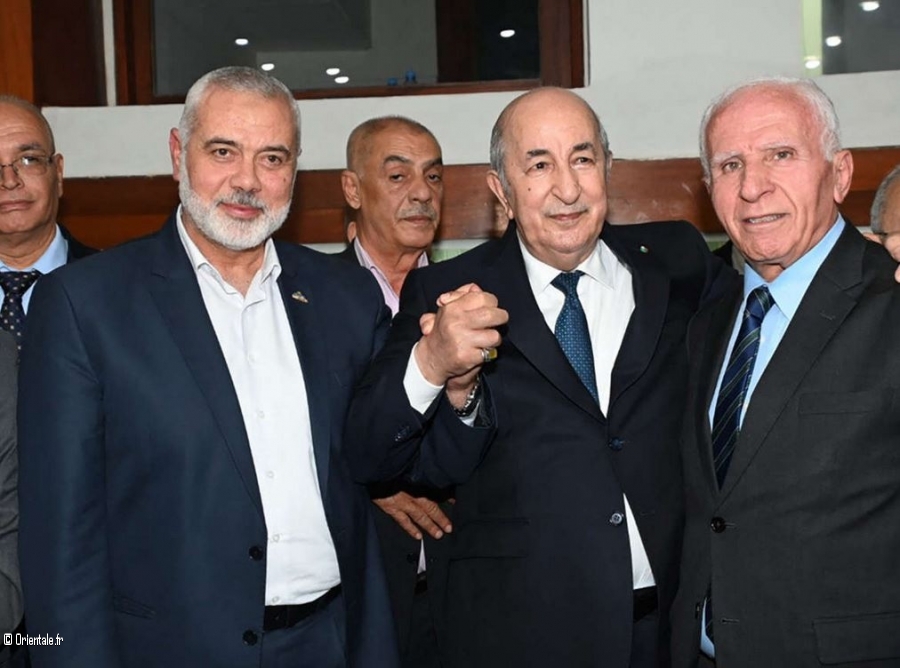 Le président Tebboune avec le leader du Fatah, Ismael Haniyeh, et le cadre du Fatah