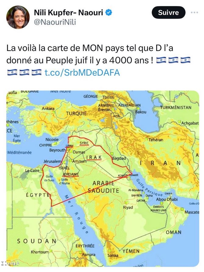 Carte du projet de vol des territoires arabes par l'Etat sioniste